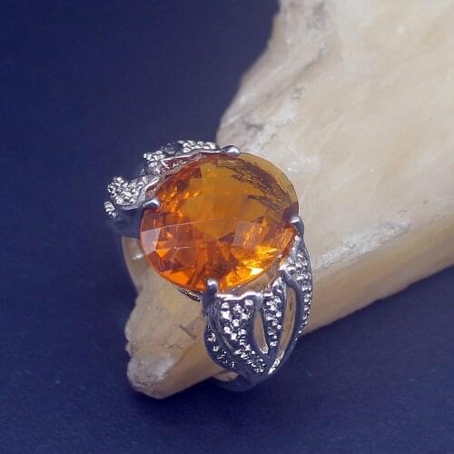 Hermosa Solitaire Sweet Honey Topaz Genuine 925 Silver Unique Band Ring Wedding Engagement Gifts for Women Size 9# 20214038