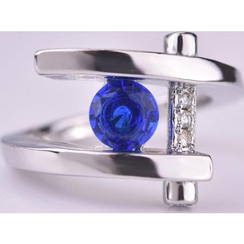 Creative Modern Silver Color Women Ring Europe and America Surround Blue Cubic Zirconia Fashion Wedding Engagement Rings 2019