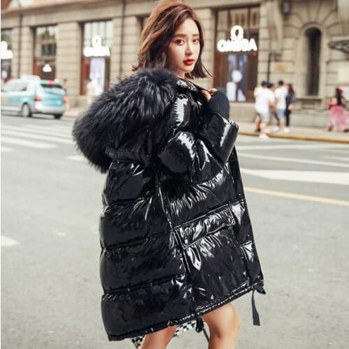 Real Raccoon Fur Coat Winter Womens Thick Warm Overcoat Plus Size Duck Down Coat Winter Fashion Glossy Down Jacket Female Parka