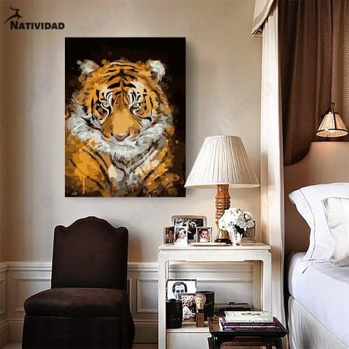 Animal Color Oil Painting Canvas Painting Home Decoration Cartoon Tiger Print Poster Abstract Wall Art Living Room Home Decor