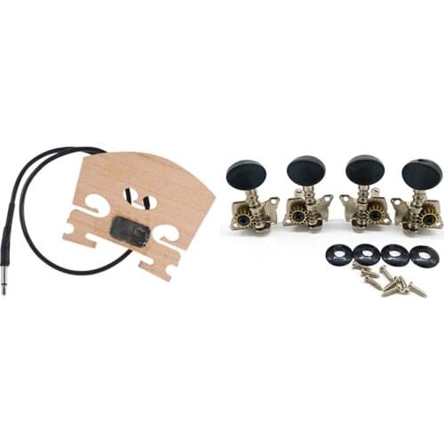 1 Pcs Violin Bridge with Internally Mounted Piezo Pickup & 1 Set Metal Opened Ukulele Uke Tuning Pegs Tuners Round Cap