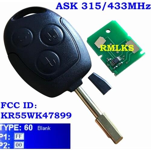 3 Buttons Car Key 315MHz 433MHz Remote Entry Key Fob Fit For Mondeo Fiesta Focus Ka Transit With 4D60 80 Chip Car Key