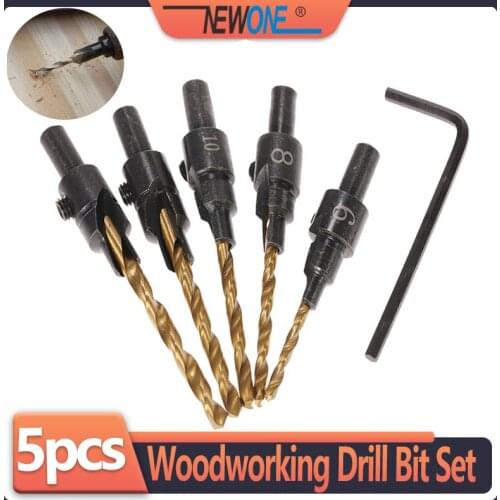 4/5pcs high-speed steel carbide hexagonal shank woodworking drill bits for wood, countersunk drill with threaded holes