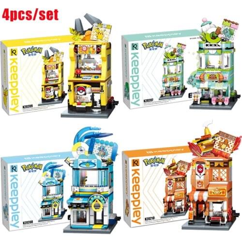 4pcs/set New Anime Pikachu Street View Building Block Toy Movie Model Building Block Girl Boy Toy Gift