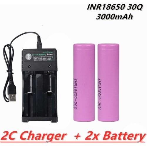INR18650 30Q Samsung 18650 Battery 3000mah Hight Power Discharge li-ion Rechargeable Batteries 30A larger current + 18650Charger