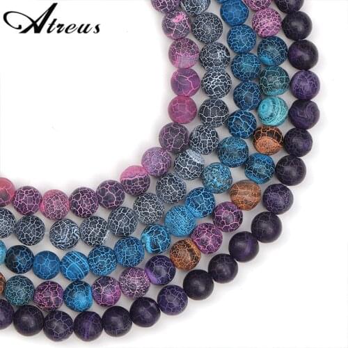 Atreus Natural Stone Beads Frost Cracked Dream Fire Dragon Veins Agates Onyx Beads For Jewelry Making DIY Bracelet 6/8/10 mm