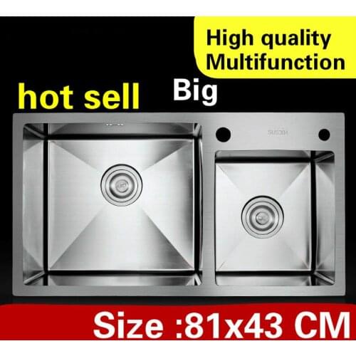 Free shipping Apartment multifunction kitchen manual sink double groove high capacity durable 304 stainless steel big 81x43 CM
