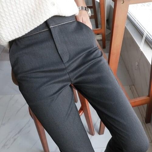2020 Professional Office High Waist Loose Slim Suit Pants Women Black Casual Pants Straight Cigarette Pants Carrot Pants