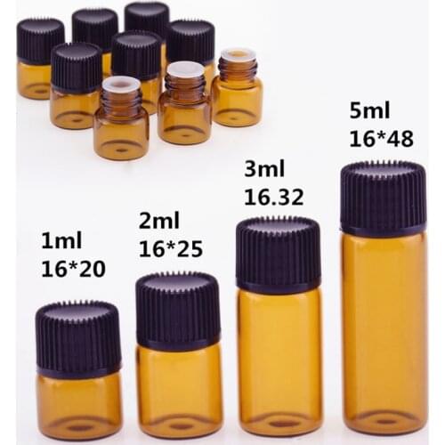 5PCS/Pack 1ml 2ml 3ml 5ml Empty Amber Glass Essential Oil Bottle Thin Glass Small Amber Perfume Oil Vials Sample Test Bottle