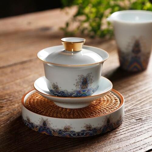 Colored enamel porcelain only three tureen white porcelain cups kung fu tea sets tea bowl large pot bearing fair mug