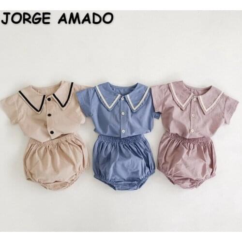 2021 New Summer Kids Girls 2-pcs Sets Short Sleeves Shirts + Mini Shorts Casual Style Children Clothes E6001