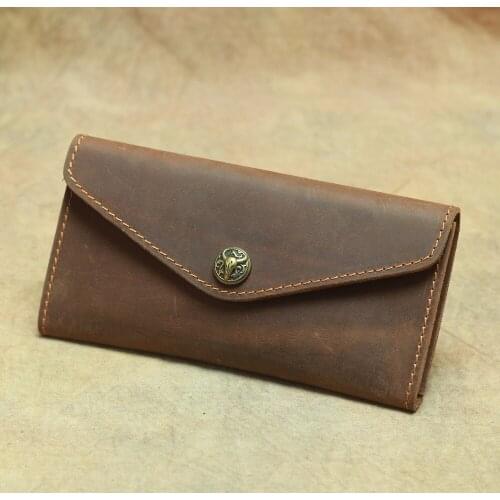 New top layer cowhide like envelope long wallet genuine leather unisex flip purse high quality casual clutch bag