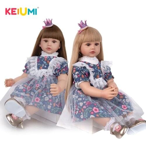 KEIUMI 24 Inch Long Hair Princess Reborn Baby Doll Cloth Body Stuffed Cute Realistic Boneca Bebe Reborn Toys Twins For Girls