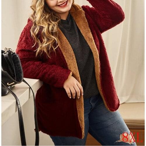 Autumn and winter womens plus size hooded jacket 4XL-8XL fashion womens casual solid color long-sleeved flocking hooded jacket