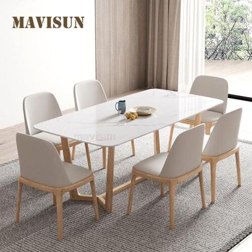 Minimalist Kitchen Furniture American Light Luxury Solid Wood Dining Table Simple Stone Rectangle Table And Chair Combination