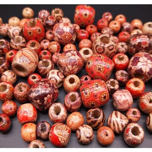 Multiple Styles Painted Drum Wood Beads Big Hole Beads For Charm Bracelet Jewelry Making Accessories DIY Beading
