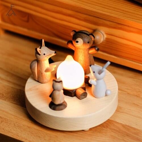 Cartoon Puppet Wood Small Night Light LED Bedroom Bedside Table Lamps Childrens Room Girl Smare Romantic Birthday Gift Lighting