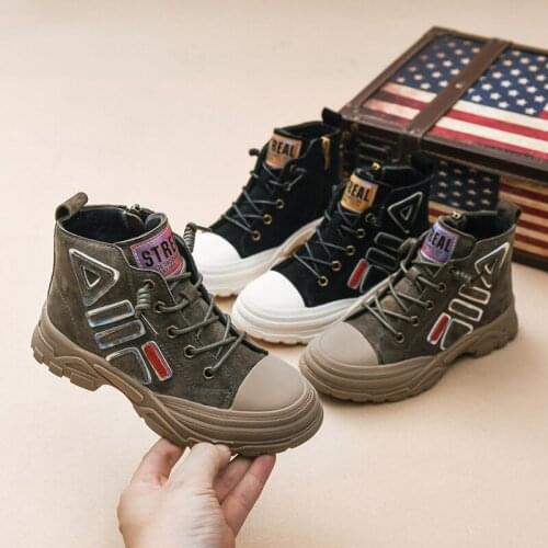 New Chirldren Snow Boots With Plush Fashion Winter Boys Sneaker Shoes Top Genuine Leather Kids Martin Boots Size 26-36