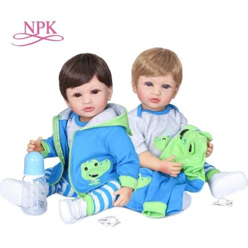 NPK 55cm two colors hair handmade flexible original authentic designed reborn baby boy soft full silicone body