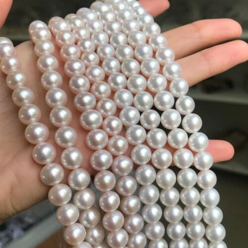 Freshwater Pearl Necklaces Round Shape with Size 9-10mm Perfect Luster for Jewelry DIY Loose Pearl Strands Necklace
