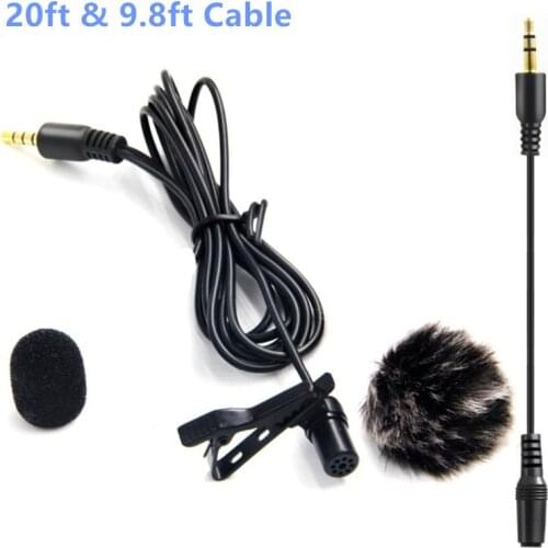 Lavalier Lapel Microphone LVM3 Mic with Clip On & Windscreen Muff for iPhone iPad DSLR Camera Recording Youtube Interview Video