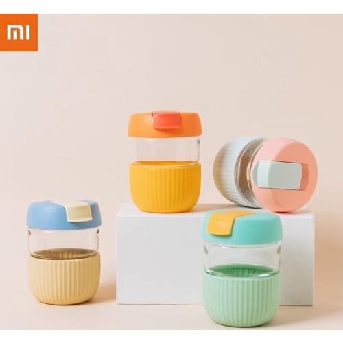 Xiaomi KKF Mini 360ml 12oz Portable Juice Milk Coffee Cute Glass Cup Accompanying Mug With Leakproof Cover For Kids Gifts