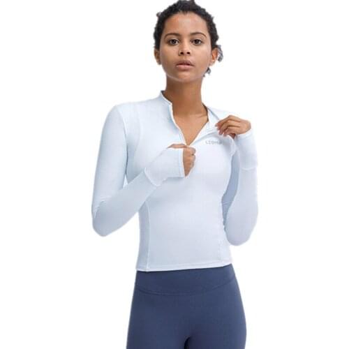 Mermaid Curve Half Zipper Windbreak Tight Yoga Shirt Short Style Slim Fitness Long Sleeve Quick-Drying Sports Top With Chest Pad