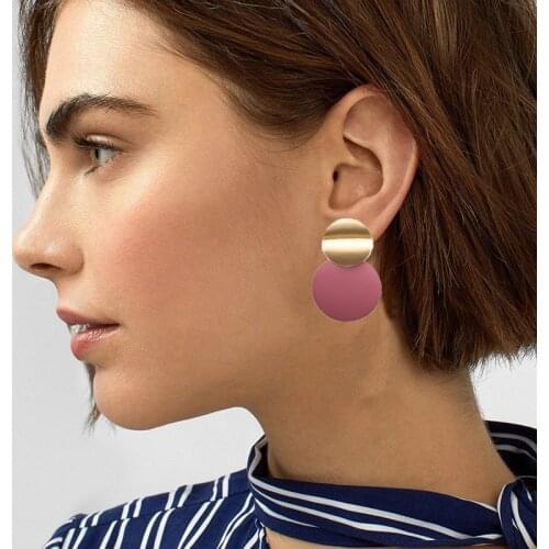 Korean Statement Round Dangle Drop Earrings for Women 2019 Fashion Jewelry Vintage Geometric Round Sequin Hanging Gold Earring