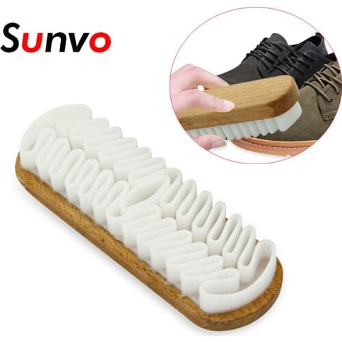Sunvo Natural Rubber Brush for Suede Nubuck Material Leather Crepe Shoes/Boots/Bags Scrubber Cleaner Beech Base Shoes Care Brush