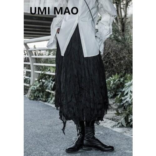 UMI MAO Amoi Yamamoto Dark Wind Elastic Waist Pleated Skirt Female Niche Mid-length Temperament A-line Skirt Y2k Gothic Clothes
