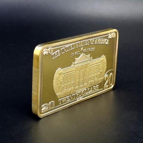 USD 20Dollar Bullion 24k Gold Bar American Metal Coin Golden Bars USD with gift box Festival Gift
