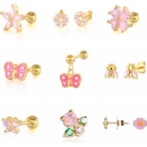 Viny 1pcs 925 Sterling Silver Earrings For Women Pink Butterfly Stud Earrings Ear Piercing Pendientes 2021 Trend Mom Gift