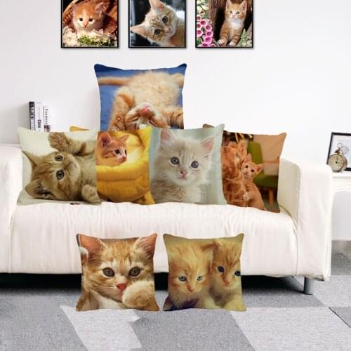 XUNYU Cute Kitten Throw Pillow Cover 45*45cm Square Cushion Covers Linen Pillow Case Home Decor Pillows Cases C00101