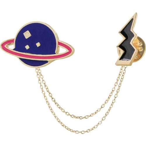 XEDZ Jewelry Moon Space Universe Solar System Lightning Charm Tassel Collar Pin Brooches Men Women Unisex Jewelry Wholesale