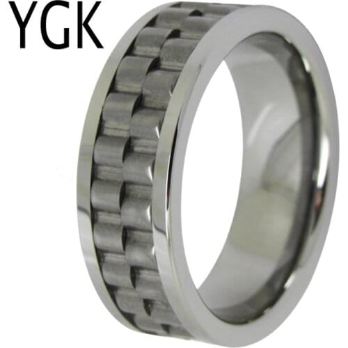 YGK Wedding Jewelry Gear Wheel Center Shape Silver Pipe Tungsten Rings for Mens Bridegroom Wedding Engagement Anniversary Ring