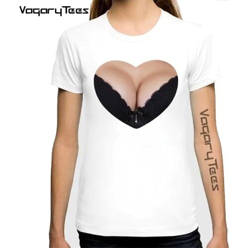 VagaryTees Funny Women Heart Harajuku t-shirt Breast Neckline Boobs Tits Sexy new Big Boobs Sexy Model Bra heart T-Shirt