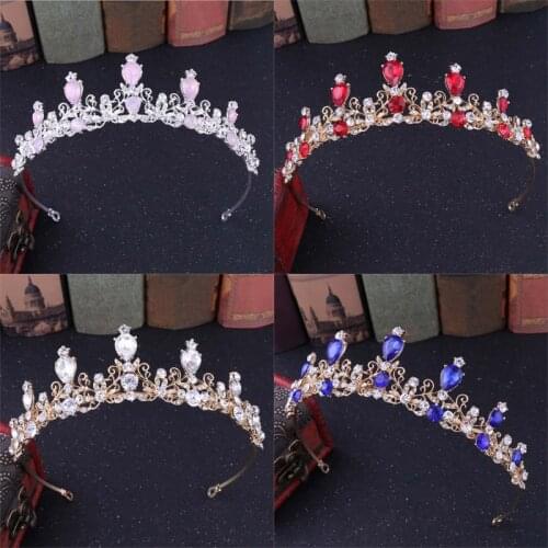 Pink Red Blue Princess Crown Crystal Bride Queen Tiaras Women Crowns Pageant Prom Diadem Hair Ornaments Wedding Hair Accessories