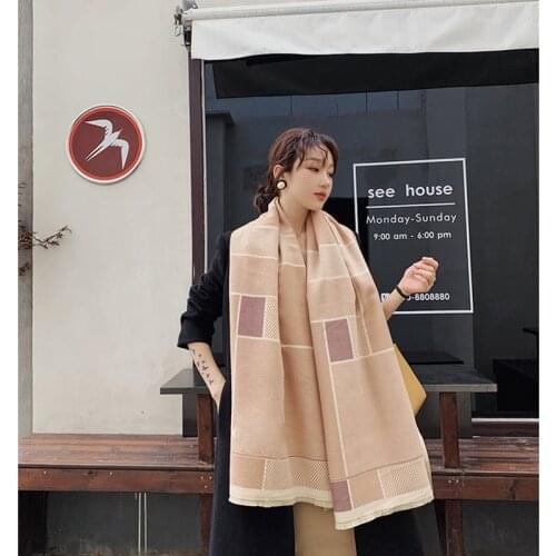 KOI LEAPING new ladies fashion Warm and comfortable softpopular Multicolor lattice painting cashmere shawl warm tassel scarf