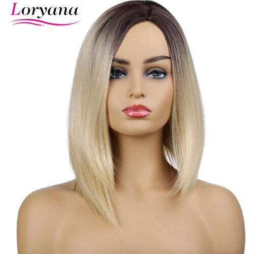 Loryana Straight Black Golden Synthetic Wigs For Women Medium Length Hair Bob Wig Heat Resistant bobo Hairstyle Cosplay wigs