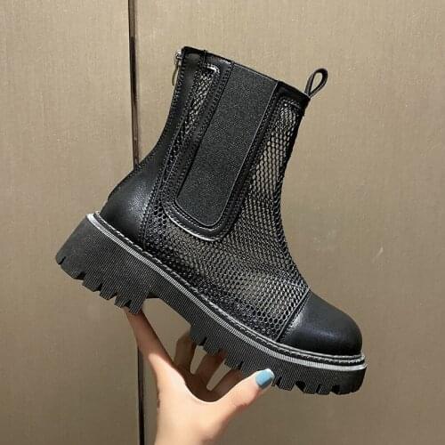 NEW Mesh Sandals Boots Women Mesh Ankle Boot for Summer Mid Heel Slip-On Round Toe Shoes Hollow Out Mixed Colors Sandals