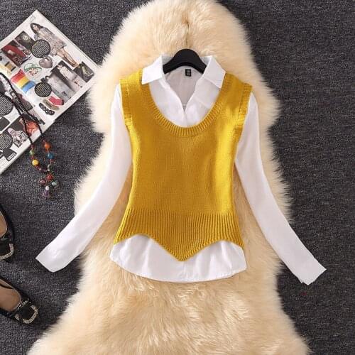 Women 2021 Autumn New Fashion Two-piece Sets Female Solid Color Casual Blouse Ladies O-neck Knitted Pullover Vest Suits O239