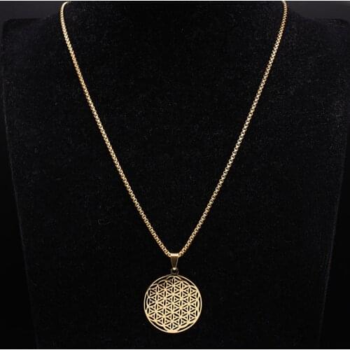Fashion Flower of Life Stainless Steel Long Necklace for Women Gold Color Long Necklaces Jewelry collares largos N429S01