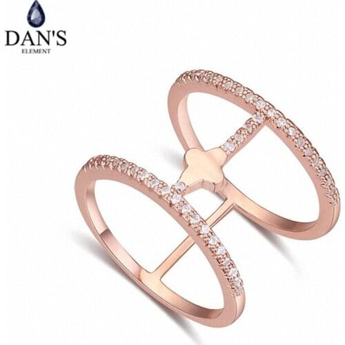 DANS Real Austrian Crystals Brand AAA Zirconia Micro Inlays Fashion Ring for women New Geometric 112284rose