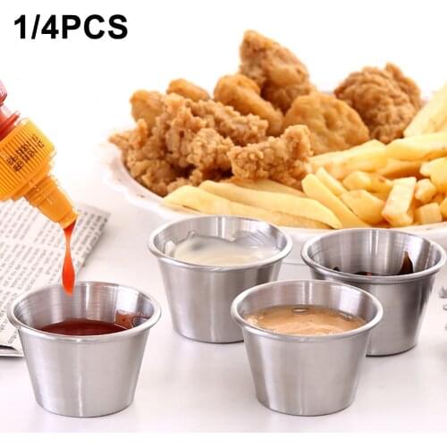 1pc/4PCS Stainless Steel Sauce Cup Containers Food Box Condiment Sauce Cups Fast Food Tomato Sauce Container Dipping Bowls