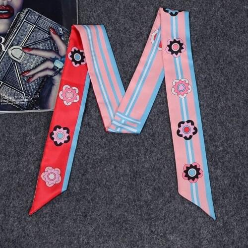 6 Corlors Bag Scarf Luxury Brand Print Small Silk Choker For Women Cartoon Floral Headwear Handle Bag Ribbon Long Scarves