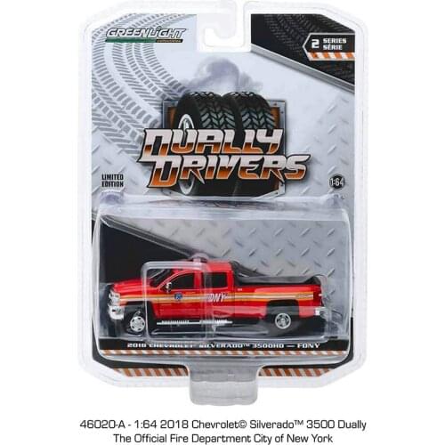 Greenlight 1/64 2018 Chevrolet Silverado 3500 DUALLY FDNY car dual drive series collection version of the car model toy gift