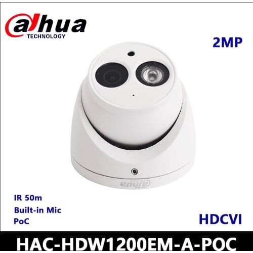 Dahua 2MP HDCVI PoC IR Eyeball Camera HAC-HDW1200EM-A-POC HD and SD output switchable Max. IR length 50m, Smart IR IP67, DC12V
