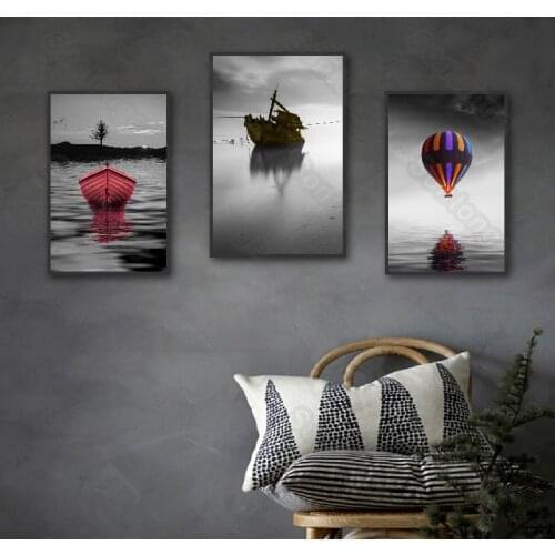 Home Decoration Hot Air Balloon Wall Canvas Painting Sailing Boat Seaside Entrance Living Room Corridor Study Room Hotel