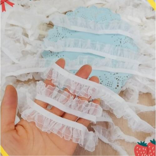 10 Meters Ivory Double Layers Elastic Lace Fabric Ruffle Stretchy Lace Trims DIY Handmade Accessories 2.2cm Width