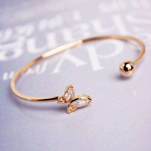 Elegant Women Gold Open Bangle Fashion High Quality Crystal Butterfly Bangle Bracelet Wedding Party Accessories Hot Gift